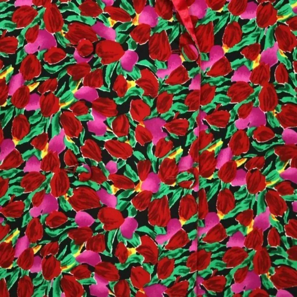 Vintage Victoria's Secret Gold Label Kimono Robe‎ Red Pink Green Floral M Medium